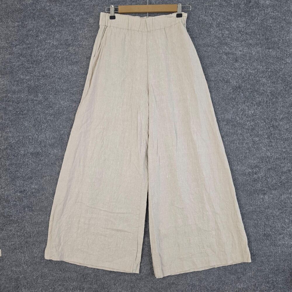 Lanhtropy Pants XS Linen Wide Leg Beige Casual Travel Minimalist Casual Elegant
